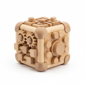 6-sided wooden fidget puzzle cube on white background